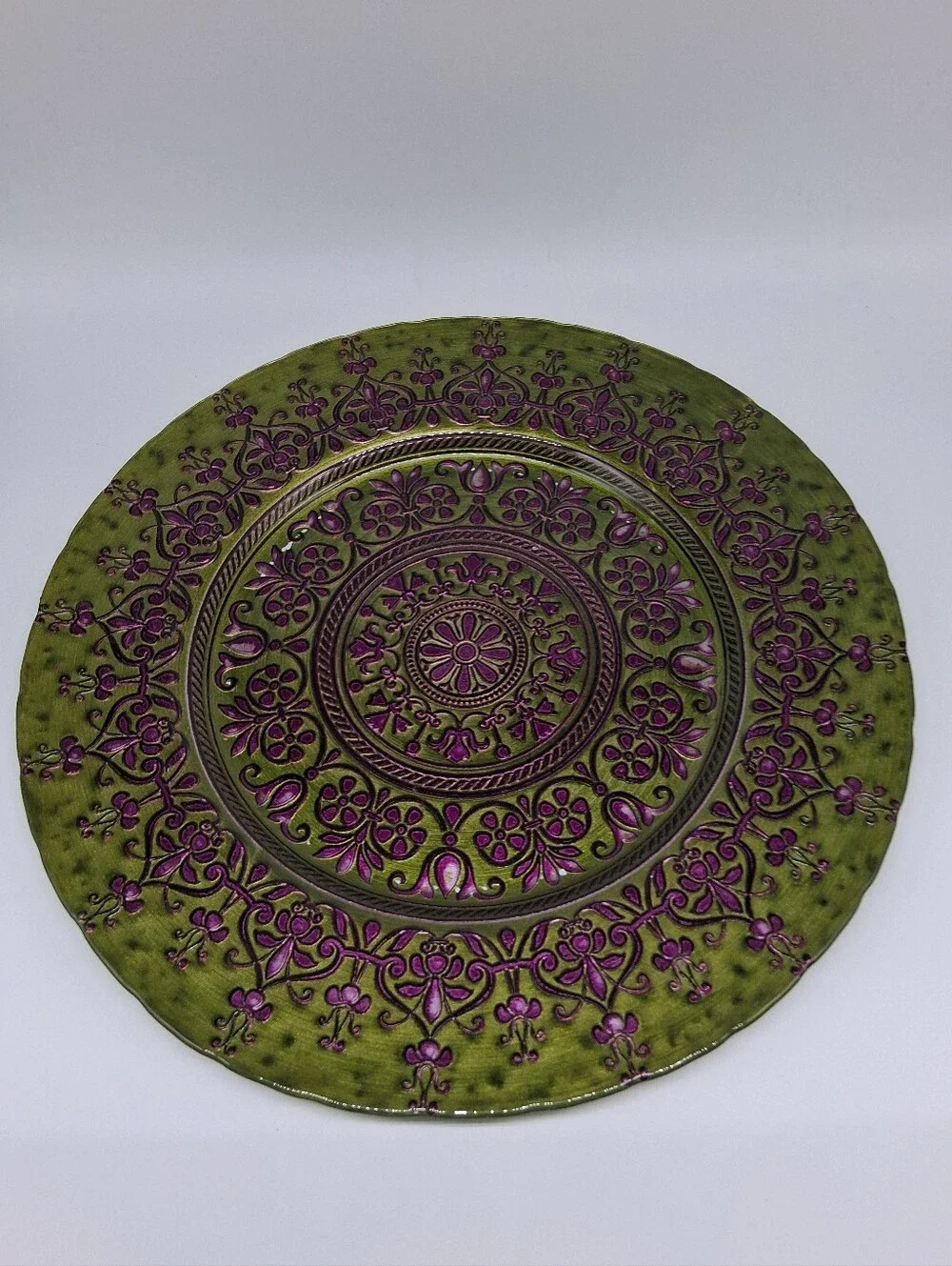 15.5 in. Large Decorative Floral Pattern Glass Server Platter Plate